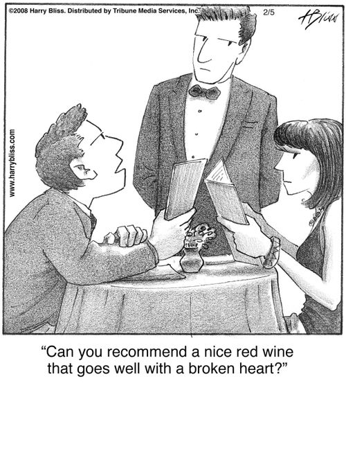 "Can you recommend a nice red wine that goes well with a broken heart?"
