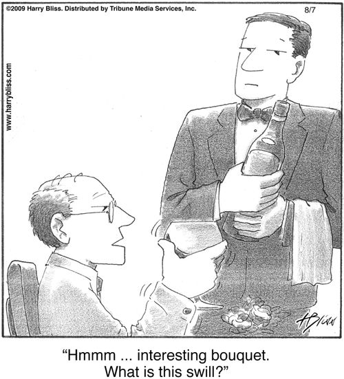 "Hmmm ... interesting bouquet. What is this swill?"