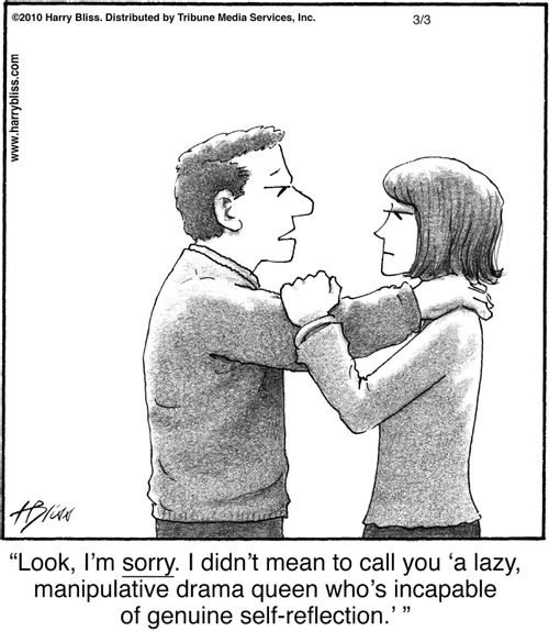 "Look, I’m sorry. I didn’t mean to call you ‘a lazy, manipulative drama queen who’s incapable of genuine self-reflection.’"