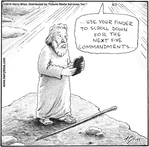 "Use your finger to scroll down for the next five commandments."