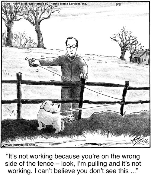 “It’s not working because you’re on the wrong side of the fence – look, I’m pulling and it’s not working. I can’t believe you don’t see this …”