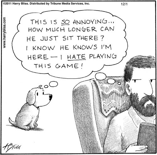 "This is so annoying... How much longer can he just sit there? I know he knows I'm here — I hate playing this game!"