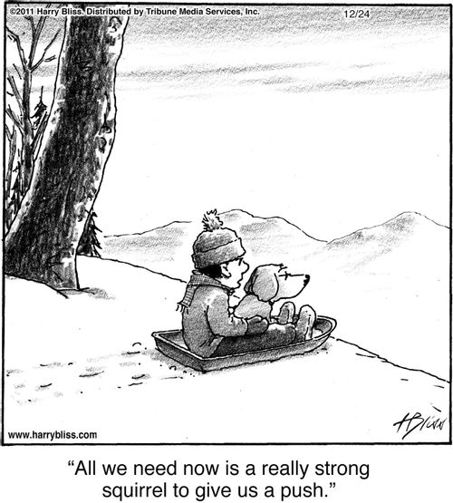 "All we need now is a really strong squirrel to give us a push."