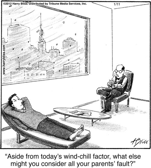 "Asides from today's wind-chill factor, what else might you consider all your parents' fault?"