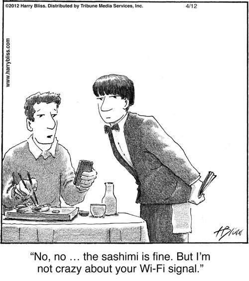 "No, no … the sashimi is fine. But I’m not crazy about your Wi-Fi signal."
