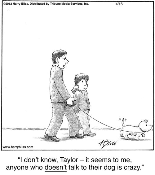 "I don’t know, Taylor – it seems to me, anyone who doesn’t talk to their dog is crazy."
