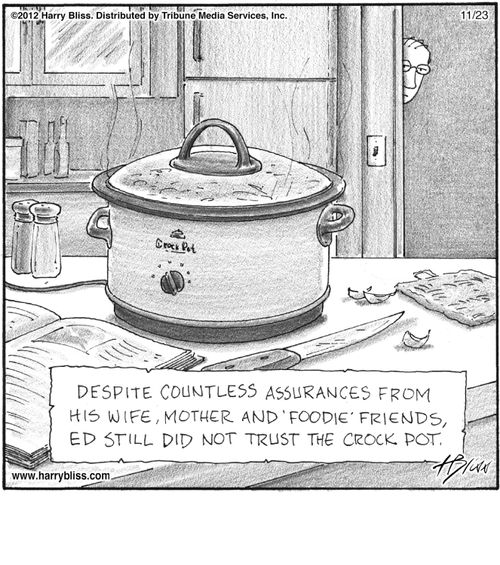 "Despite countless assurances from his wife, mother and 'foodie' friends, Ed still did not trust the crock pot."