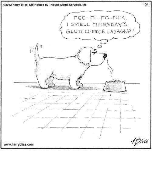 "Fee-fi-fo-fum, I smell Thursday's gluten-free lasagna!"