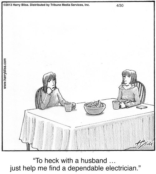 "To heck with a husband... just help me find a dependable electrician."