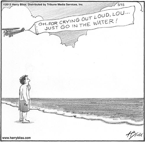 "Oh, for crying out loud, Lou... just go in the water!"