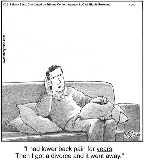 "I had lower back pain for years. Then I got a divorce and it went away."