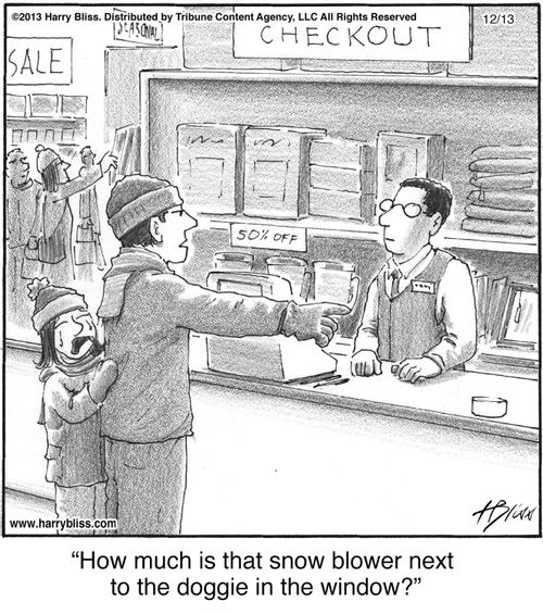 "How much is that snow blower next to the doggie in the window?"