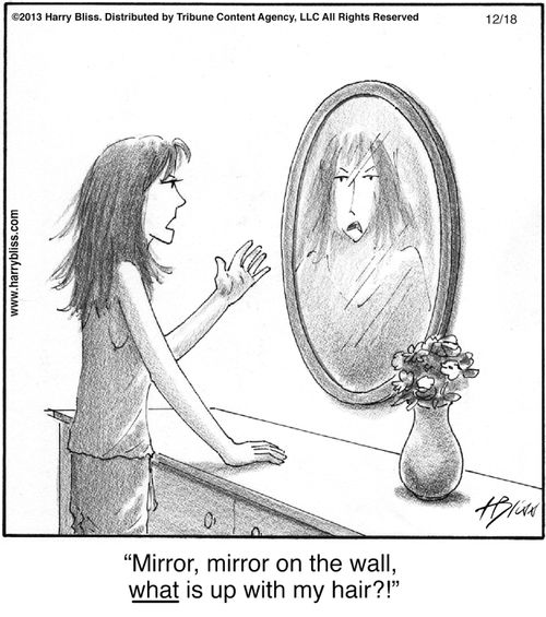 "Mirror, mirror on the wall, what is up with my hair?!"
