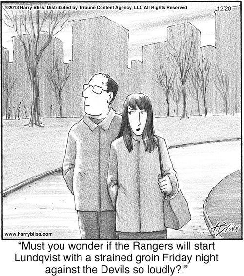 "Must you wonder if the Rangers will start Lundqvist with a strained groin Friday night against the Devils so loudly?!"