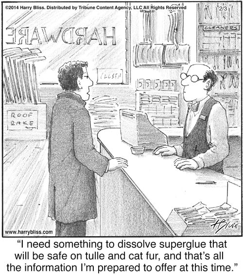 "I need something to dissolve superglue that will be safe on tulle and cat fur, and that's all the information I'm prepared to offer at this time."