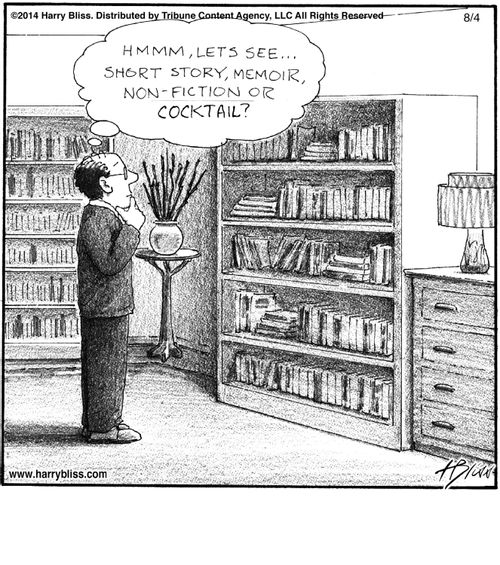 "Hmmm, let's see... short story, memoir, non-fiction or cocktail?"