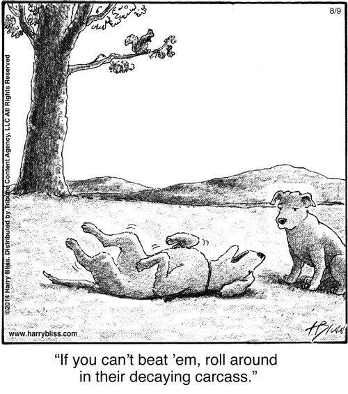 "If you can’t beat ’em, roll around in their decaying carcass."