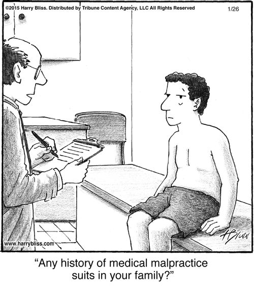 "Any history of medical malpractice suits in your family?"