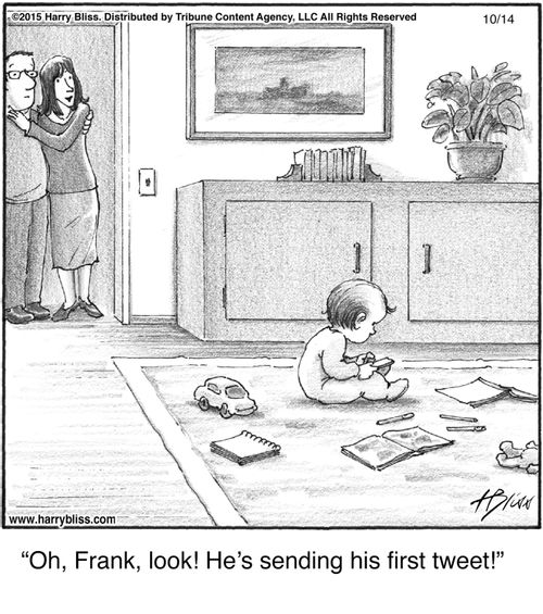 "Oh, Frank, look! He's sending his first tweet!"
