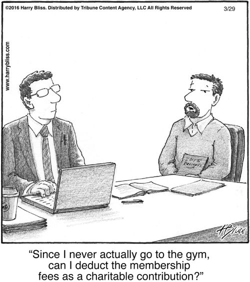 "Since I never actually go to the gym, can I deduct the membership fees as a charitable contribution?"