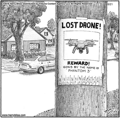 "Lost drone! Reward! Goes by the name of 'Phantom 3'."