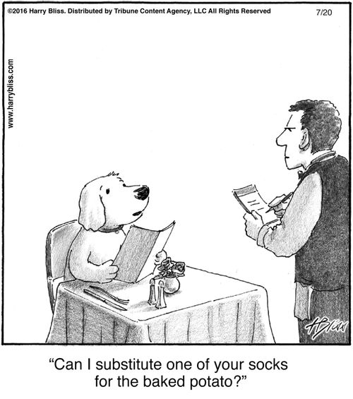 "Can I substitute one of your socks for the baked potato?"