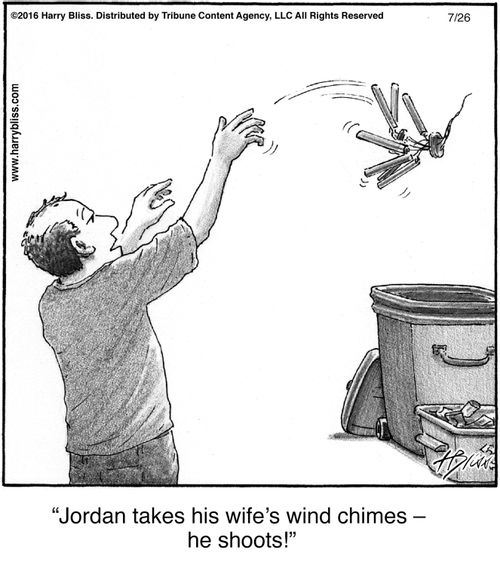"Jordan takes his wife's wind chimes – he shoots!"