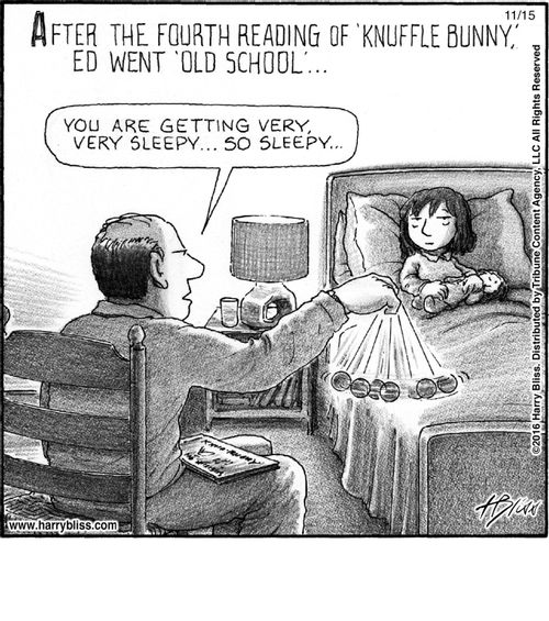"After the fourth reading of 'Knuffle Bunny,' Ed went 'old school'... You are getting very, very sleepy... so sleepy..."