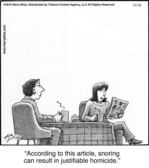 "According to this article, snoring can result in justifiable homicide."