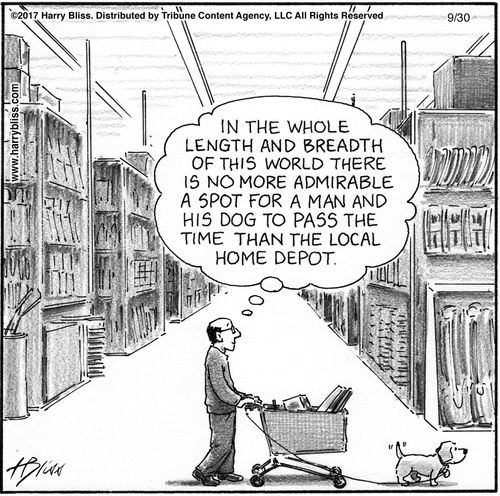 "In the whole length and breadth of this world there is no more admirable a spot for a man and his dog to pass the time than the local Home Depot."