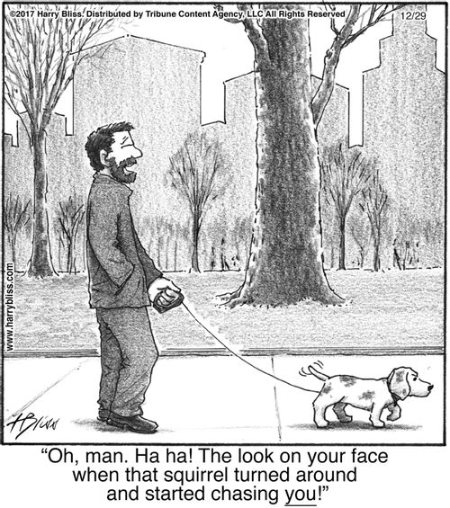 "Oh, man. Ha ha! The look on your face when that squirrel turned around and started chasing you!"
