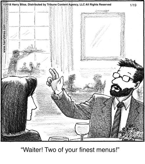 "Waiter! Two of your finest menus!"