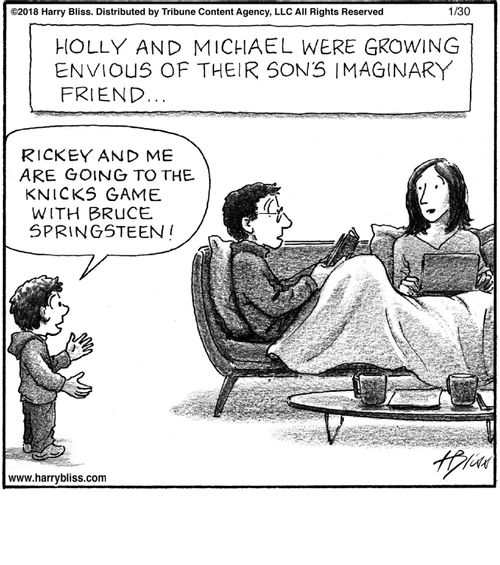 "Holly and Michael were growing envious of their son's imaginary friend… Rickey and me are going to the Knicks game with Bruce Springsteen!"