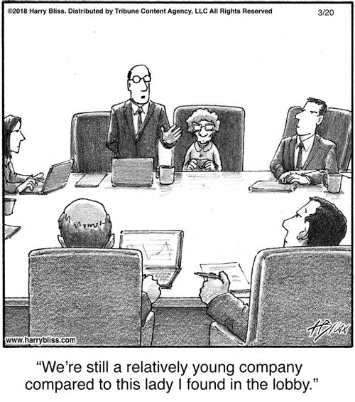 "We’re still a relatively young company compared to this lady I found in the lobby."