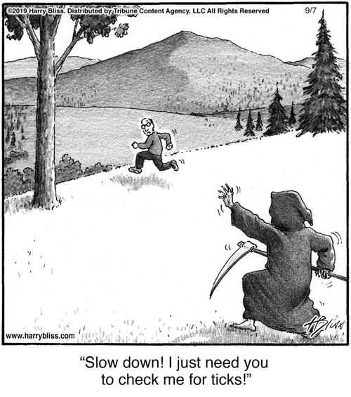 "Slow down! I just need you to check me for ticks!"