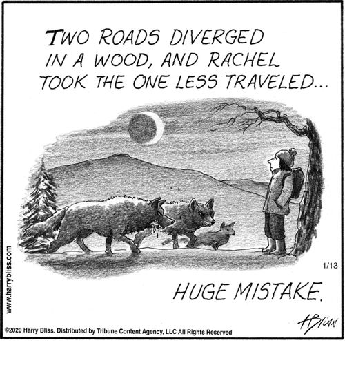 "Two roads diverged in a wood, and Rachel took the one less traveled... Huge mistake."