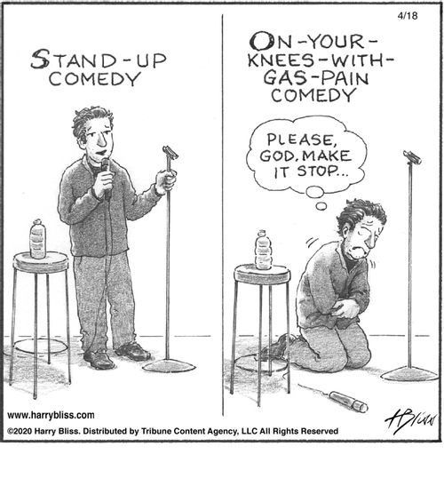 "Stand-up comedy."  "On-your-knees-with-gas-pain comedy."  "Please, God, make it stop..."