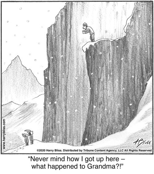 "Never mind how I got up here — what happened to Grandma?!"