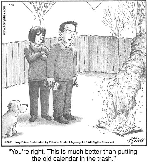 "You're right. This is much better than putting the old calendar in the trash."