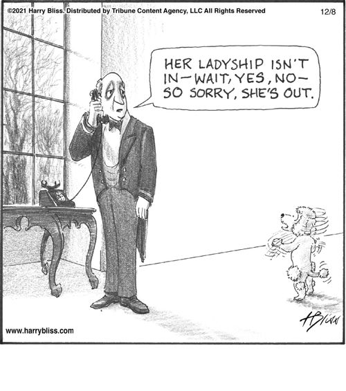 "Her ladyship isn't in—wait, yes, no—so sorry, she's out."