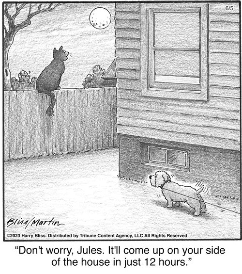 "Don't worry, Jules. It'll come up on your side of the house in just 12 hours."