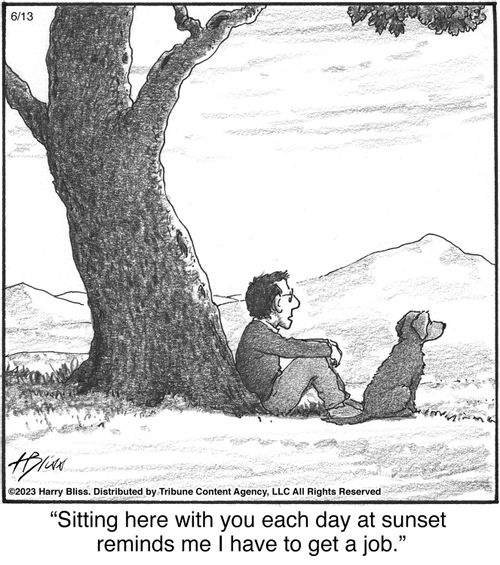 "Sitting here with you each day at sunset reminds me I have to get a job."
