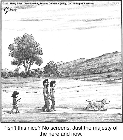 "Isn't this nice? No screens. Just the majesty of the here and now."