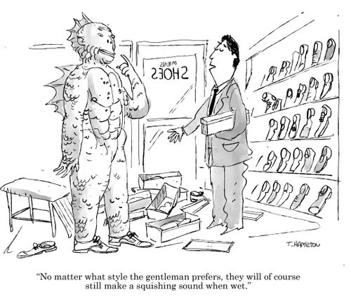 "No matter what style the gentleman prefers, they will of course still make a squishing sound when wet."
