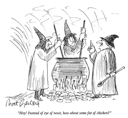 "Instead of eye of newt, how about some fat of chicken."