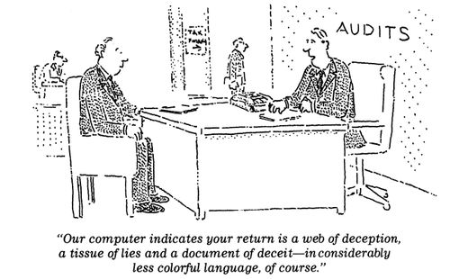 "Our computer indicates your return is a web of deception, a tissue of lies and a document of deceit—in considerably less colorful language, of course."