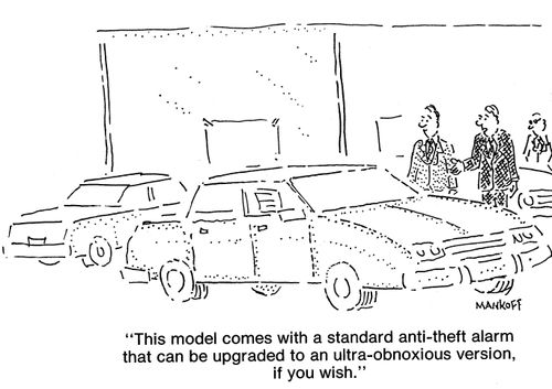 "This model comes with a standard anti-theft alarm that can be upgraded to an ultra-obnoxious version, if you wish."