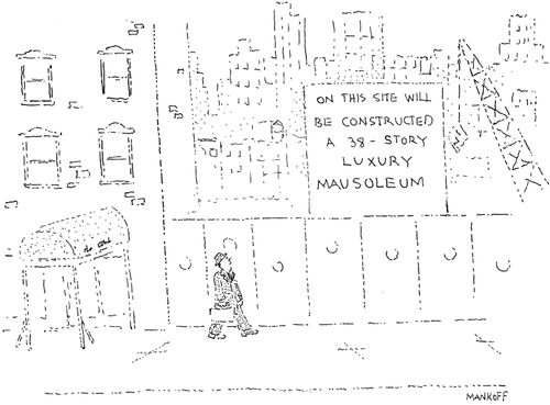 On this site will be constructed a 38-story luxury mausoleum