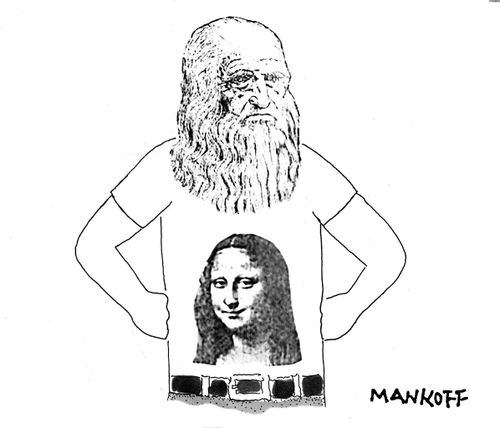 Leonardo Da Vinci with a Mona Lisa T-Shirt.