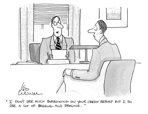 "I don't see much borrowing on your credit report but I do see a lot of begging and stealing."